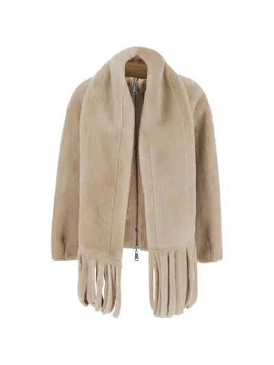 Urbancode Fringe-detail Reversible Coat In Neutral