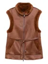 Urbancode Fur-trimmed Sleeveless Jacket In Brown