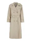 Urbancode Grey Double-breasted Trench Coat With Wide Notched Revers In Tech Fabric Woman In Grey