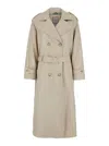 Urbancode Grey Double-breasted Trench Coat With Wide Notched Revers In Tech Fabric Woman In Neutral