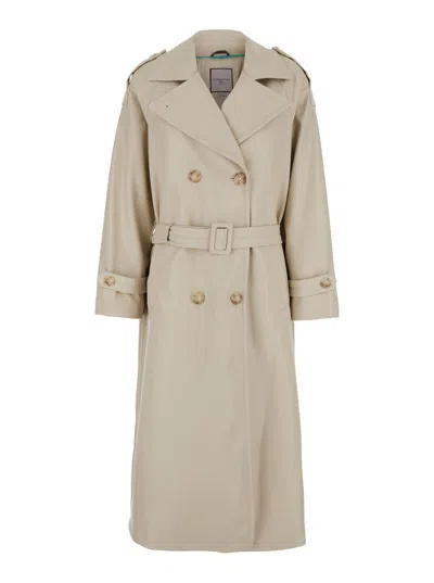 URBANCODE GREY DOUBLE-BREASTED TRENCH COAT WITH WIDE NOTCHED REVERS IN TECH FABRIC WOMAN