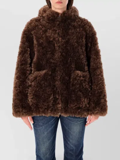 Urbancode Hooded Faux Fur Bomber Jacket In Brown