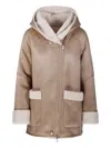 Urbancode Hooded Shearling Coat In Neutral