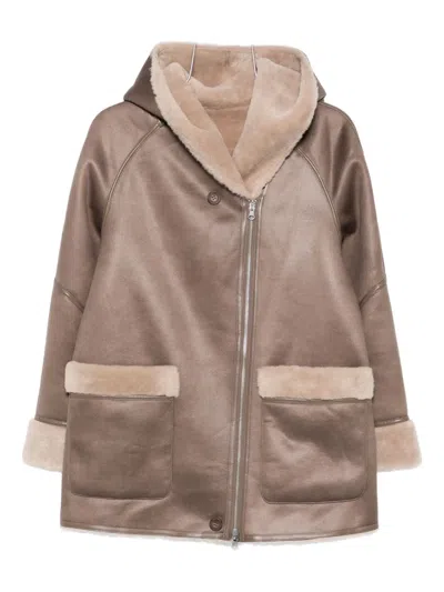 URBANCODE HOODED SHEARLING-TRIMMED COAT