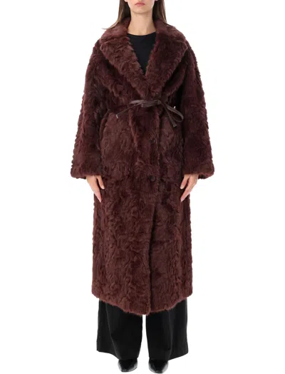 Urbancode Long Coat Reversable Long Reversible Fur Suede Coat In Brown