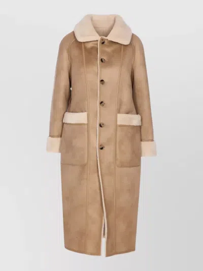 Urbancode Long Faux Fur Coat Belted Waist In Brown