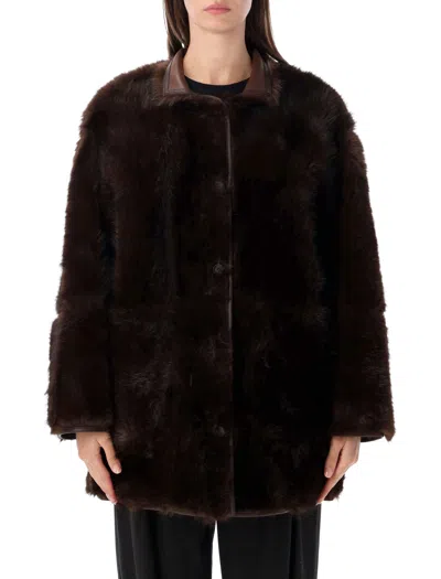 Urbancode Midi Jacket Toscana Faux Fur Reversabel In Burgundy