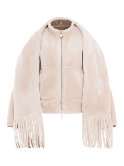 Urbancode Reversible Bomber Jacket With Attached Fringed Scarf In Multi