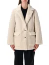 Urbancode White Single-breasted Jacket With Classic Lapels In Faux Fur Woman In Neutral