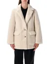Urbancode White Single-breasted Jacket With Classic Lapels In Faux Fur Woman In Neutral
