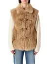 Urbancode Beige Sleeveless Shearling With Front Closure In Faux Fur Woman In Brown