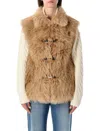 Urbancode Beige Sleeveless Shearling With Front Closure In Faux Fur Woman In Brown