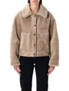 Urbancode Beige Shearling Coat With Classic Collar And Button Closure In Faux Fur Woman In Brown