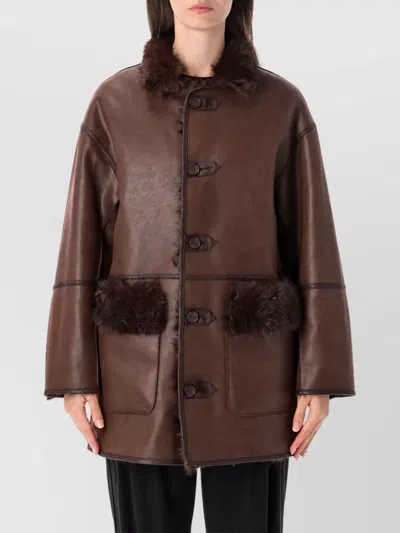 Urbancode Reversible Faux Fur Midi Coat In Brown