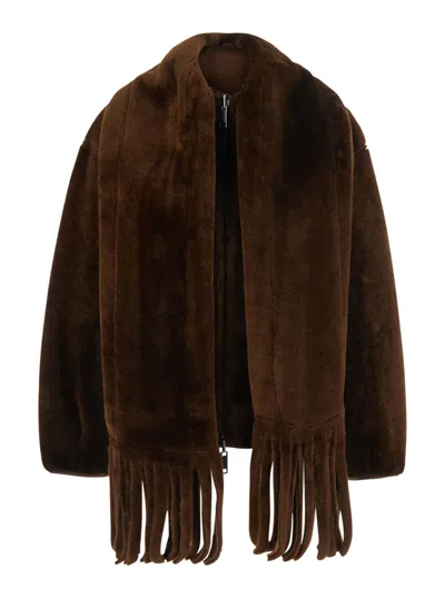 Urbancode Reversible Faux-fur Jacket With Integrated Scarf Collar For Women In Brown