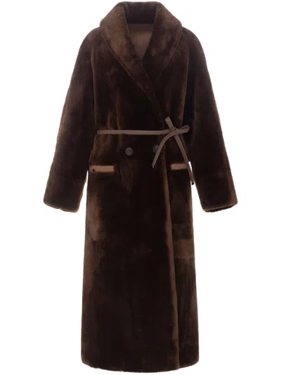 Urbancode Reversible Long Coat With Plush Faux Fur And Velvety Suede Finish In Brown