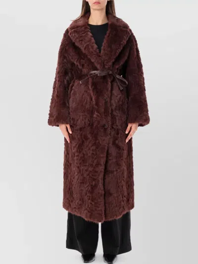 Urbancode Reversible Long Faux Fur Coat In Burgundy