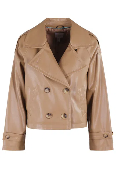 Urbancode Short Double-breasted Trench Jacket In Neutrals