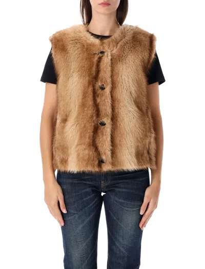 Urbancode Vest Fur Boxy Plush Fur Vest In Brown