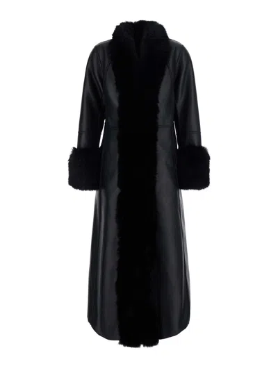 Urbancode Women's Reversible Long Faux Fur Jacket With Round Neck In Black