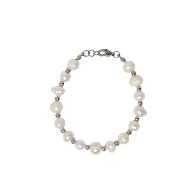 Urbane Jewelry Studio Men's White / Silver Rebel Pearl Bracelet In Neutral