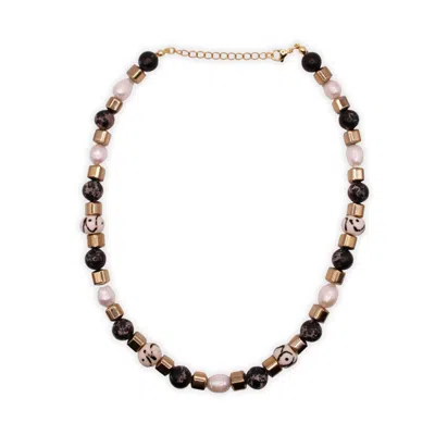 Urbane Jewelry Studio Women's Black / White / Gold The Grounded Protector - Hematite, Black Obsidian & Pearl Necklace In Black/white/gold