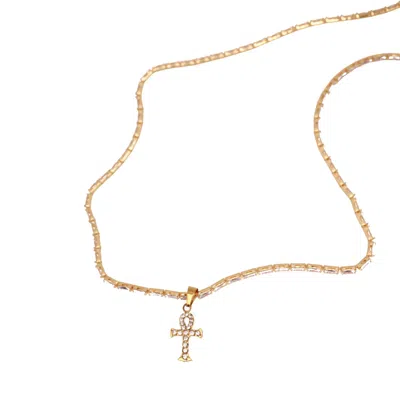 Urbane Jewelry Studio Women's Gold Ankh Baggette Tennis Necklace