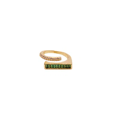 Urbane Jewelry Studio Women's Green / Gold Gold Emerald Bar Wrap Ring In Green/gold
