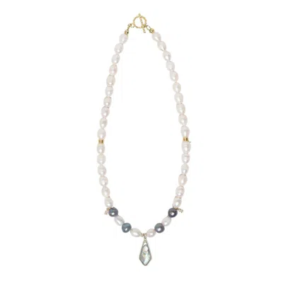 Urbane Jewelry Studio Women's White / Black / Blue Obsidian Tide Pearl Necklace In Multi