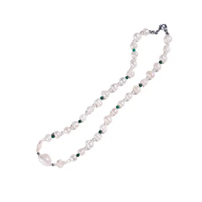 Urbane Jewelry Studio Women's White / Green Buss Down Pearl & Malachite Necklace In Multi