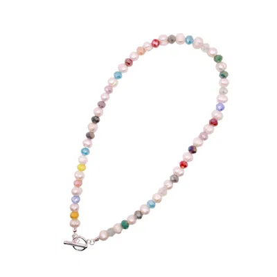 Urbane Jewelry Studio Women's White / Silver Rainbow Crystal Pearl Necklace In White/silver