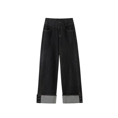 Urbanic Buttoned Straight Leg Jeans - Dark Blue