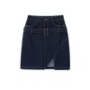Urbanic Women's Blue / Black Straight Denim Skirt With Belt - Dark Blue