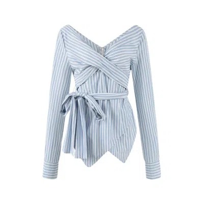 Urbanic Women's Blue / White Tied Bow Blouse - Blue In Blue/white