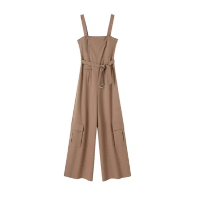 Urbanic Women's High Waist Jumpsuit With Pocket - Brown