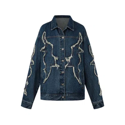 Urbanic Women's Oversized Raw Hem Jacket - Dark Blue