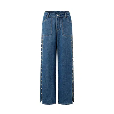 Urbanic Women's Studded Wide Leg Jeans - Blue