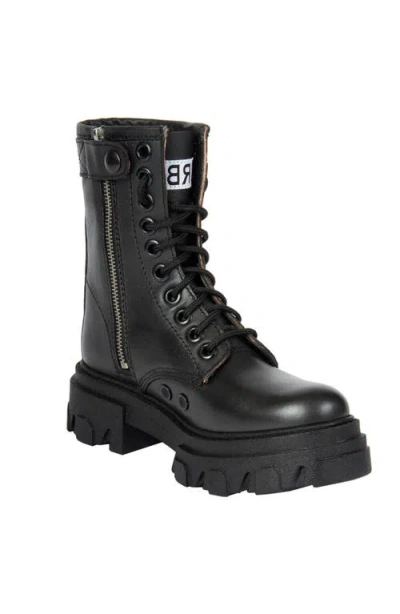 URBNKICKS URBNKICKS BLACK LEATHER COMBAT BOOTS