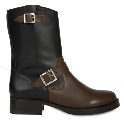 Urbnkicks Women's Two-tone Biker Boots In Brown/black In Black/brown