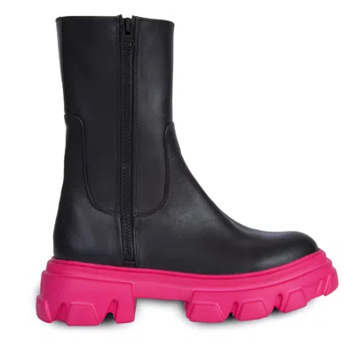 Urbnkicks Women's Black / Pink / Purple Double Zip Black & Pink Boot In Black/pink/purple