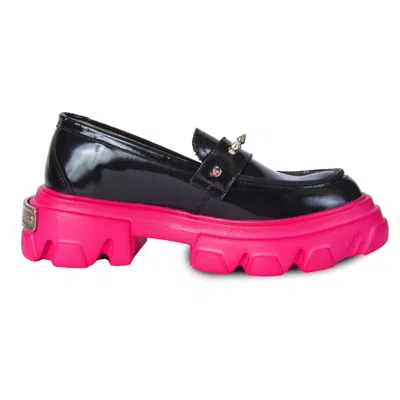 Urbnkicks Women's Black / Pink / Purple Glam Loafer In Black/pink/purple