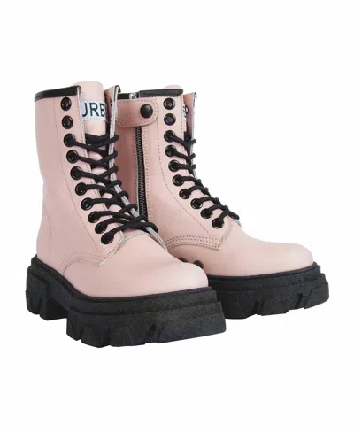 Urbnkicks Women's Genuine Leather Combat Boots In Pink In Pink/purple