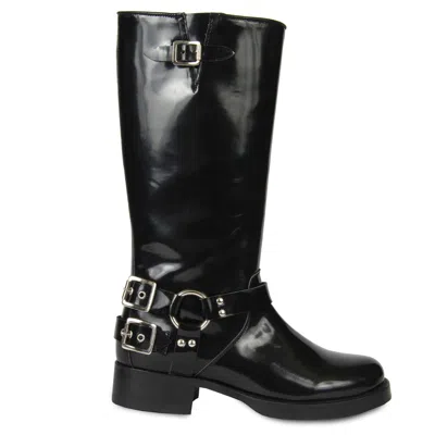 Urbnkicks Women's Tall Biker Black Patent Boots