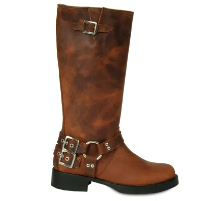 Urbnkicks Women's Tall Biker Distressed Brown Boots