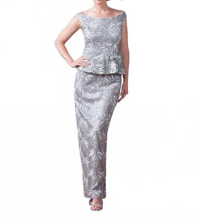 Ursula Of Switzerland Peplum Tank Embroidered Gown In Silver