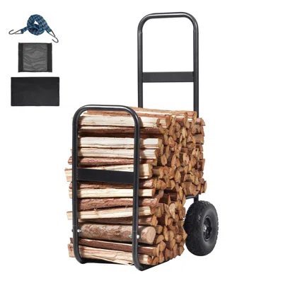 Urund Firewood Log Cart, 250 Lbs Capacity, Outdoor And Indoor Wood Rack Storage Mover With Pu Wheels & Wat In Black