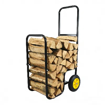 Urund Firewood Log Cart Carrier - Outdoor Or Indoor Black Steel Wood Rack Storage Mover - Rolling Wheeled  In Multi