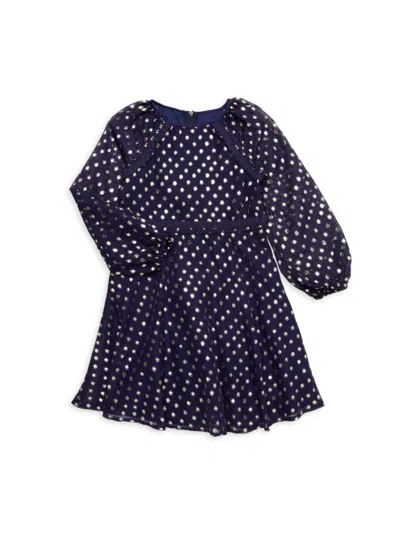 Us Angels Kids' Girl's Embellished Lace Trim Dress In Navy