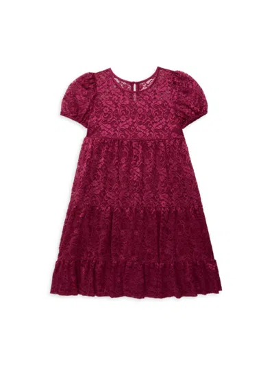 Us Angels Kids' Girl's Lace Babydoll Dress In Burgundy