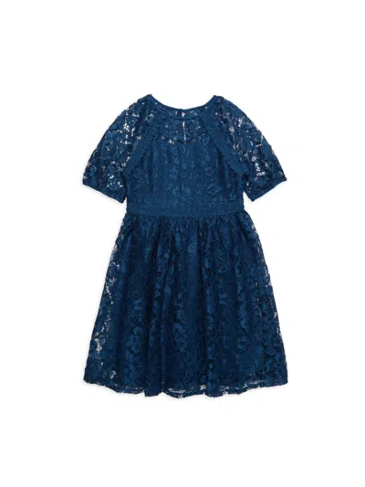 Us Angels Kids' Girl's Lace Puff Sleeve Dress In Navy